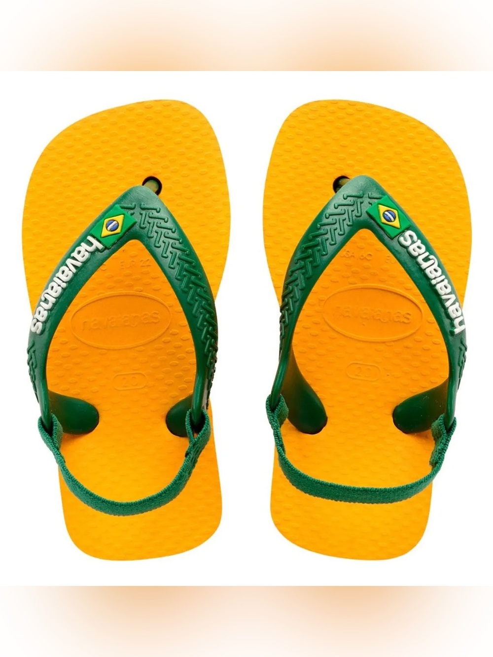 Original Havaianas Baby Brazil Yellow Banana Kids Flag Flip Flops 20/6C NWT